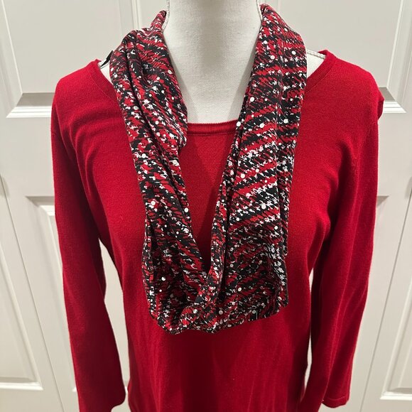 Excellent condition red long sleeve sweater with scarf sold at Belk, size medium - Picture 1 of 4